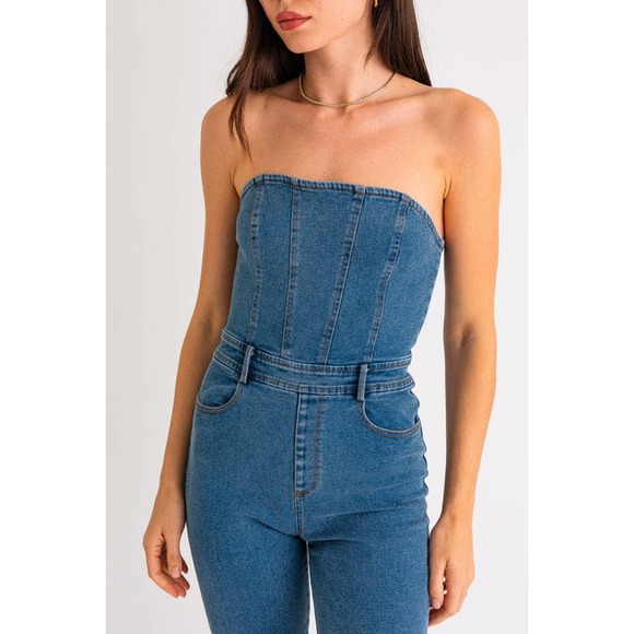 Denim Bell Bottom Jumpsuit - Picture 7 of 7